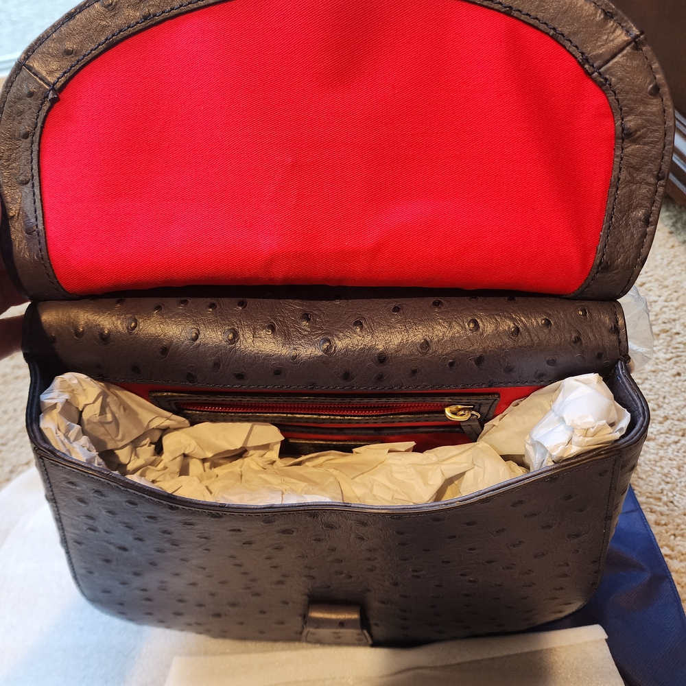 Dooney & Bourke Ostrich Embossed Emerson North South Reese Saddle Bag Blue Nwt - Picture 5 of 6
